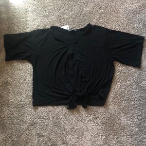 Black tie front crop top